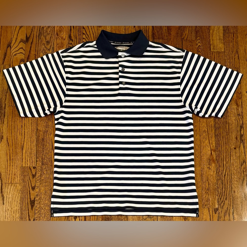 FootJoy FJ Lightweight Performance S/S Golf Polo Blue White Stripe Men’s Medium
